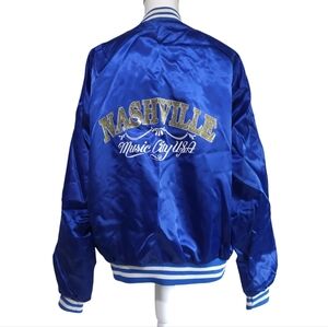 Vintage Nashville Music City USA Blue Satin Jacket Made in USA